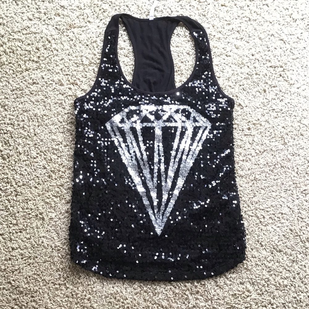 Black Tank with Diamond Sequence front